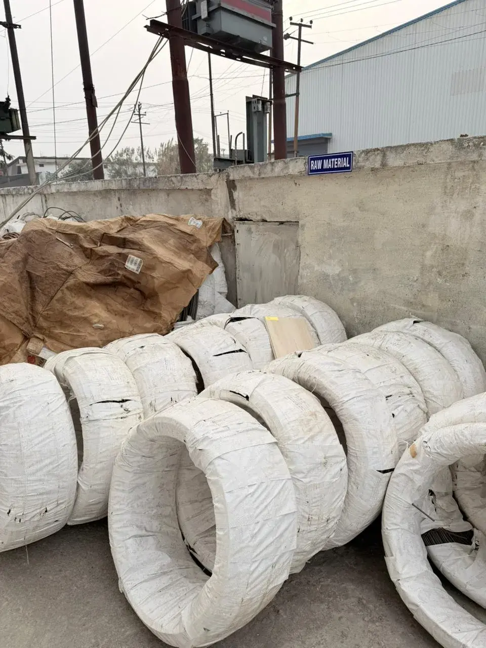 Steel wire raw material coils in the raw material area